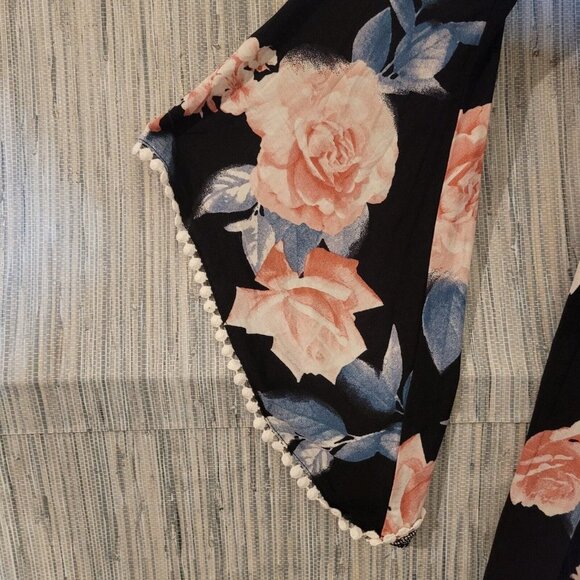 NWOT Bongo V Neck Bell Long Sleeve Back Tie Floral Mini Black Dress Size Small - Picture 2 of 12